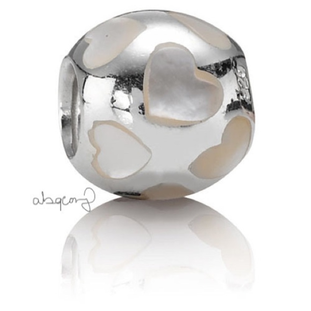 X 2 EUC Pandora 790398MPW Sterling Silver Love me Mother of Pearl Hearts Charm